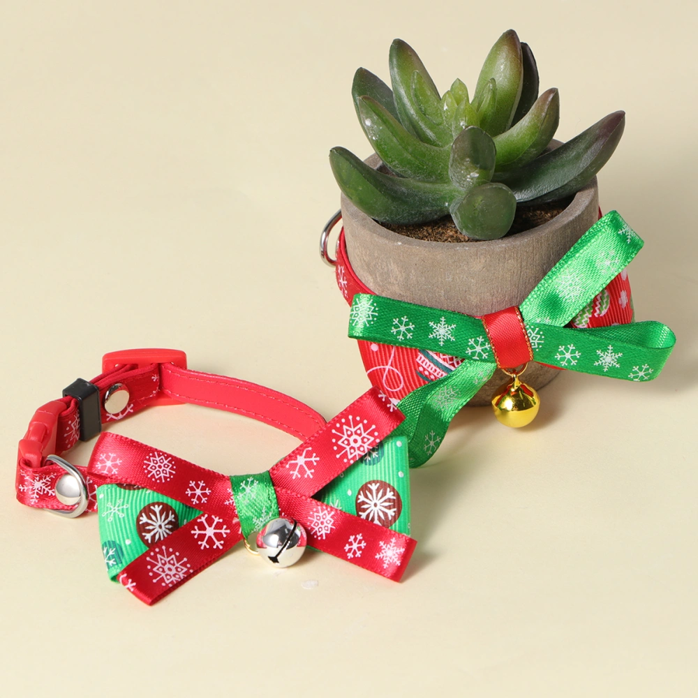 2pcs Pet Christmas Bowknot Bell Collar Lovely Necklace for Pet Dog Cats Decoration (5 and 6 Style S)