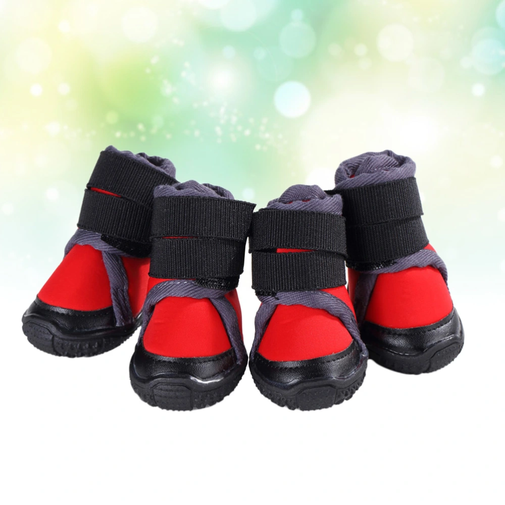 4pcs Outdoor Mountain Climbing Dog Warm Shoes Puppy Anti-slip Shoes Winter Pet Supplies (Red, Size 50)