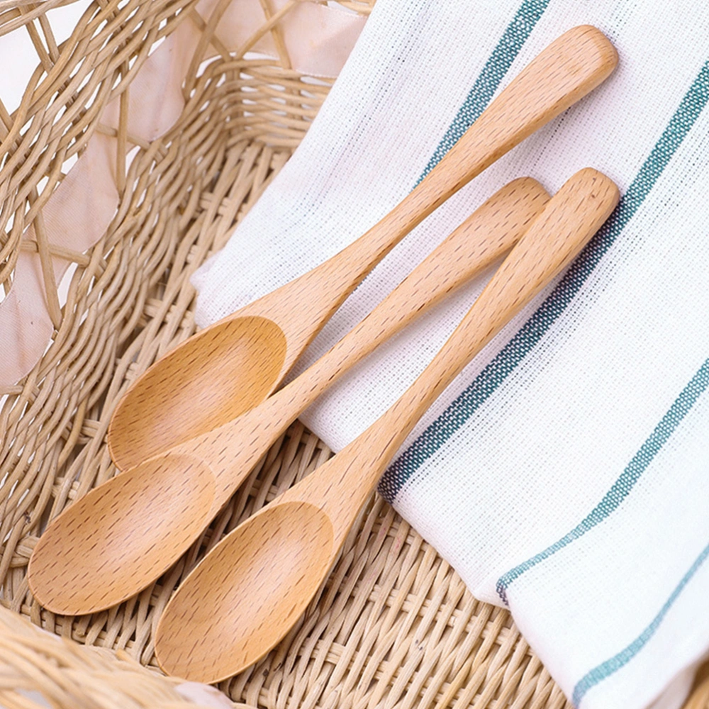 2Pcs Wood Seasoning Spoons Children Food Serving Spoons Kids Dinner Flatware