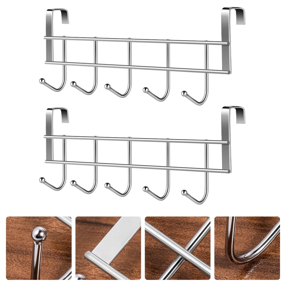 2pcs Stainless Steel Towel Hook Wall Mounted Bath Towel Hook Hanger with 5 Hooks