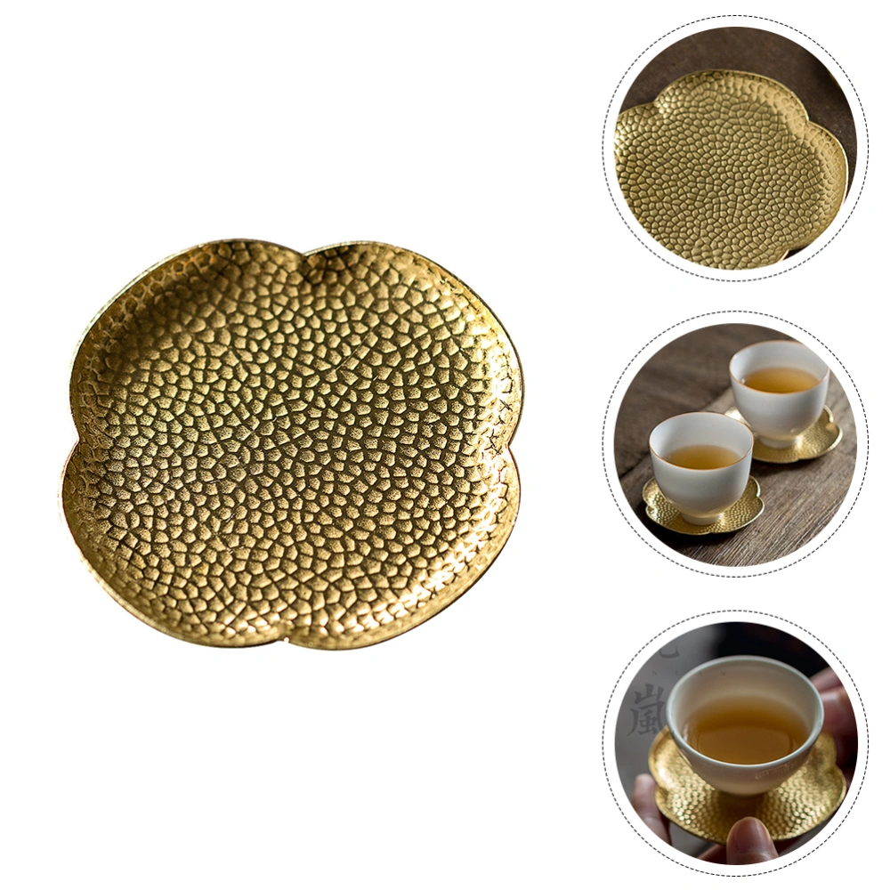 1Pc Household Copper Coaster Chinese Zen Tea Serving Tray Teacup Stand (Golden)