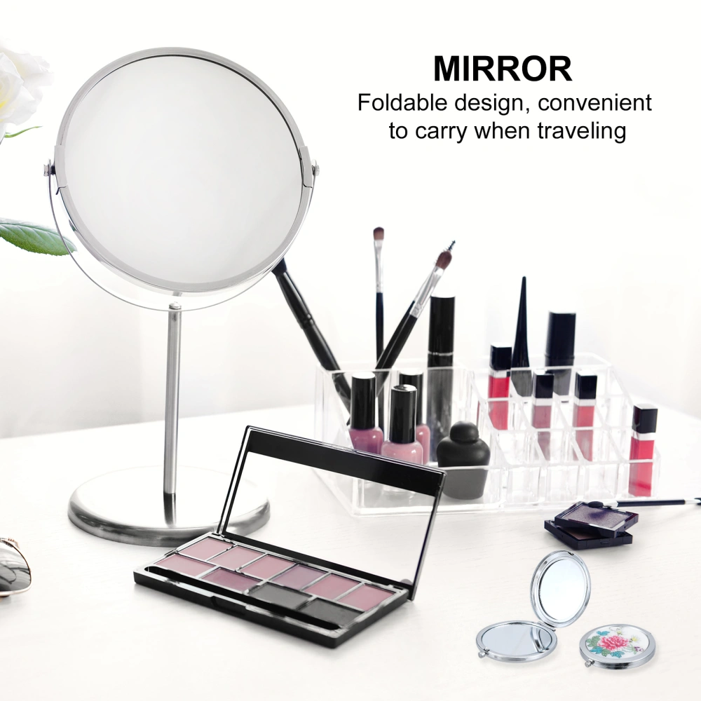 2pcs Compact Mirror Round Makeup Mirror Travel Folding Mini Pocket Mirror