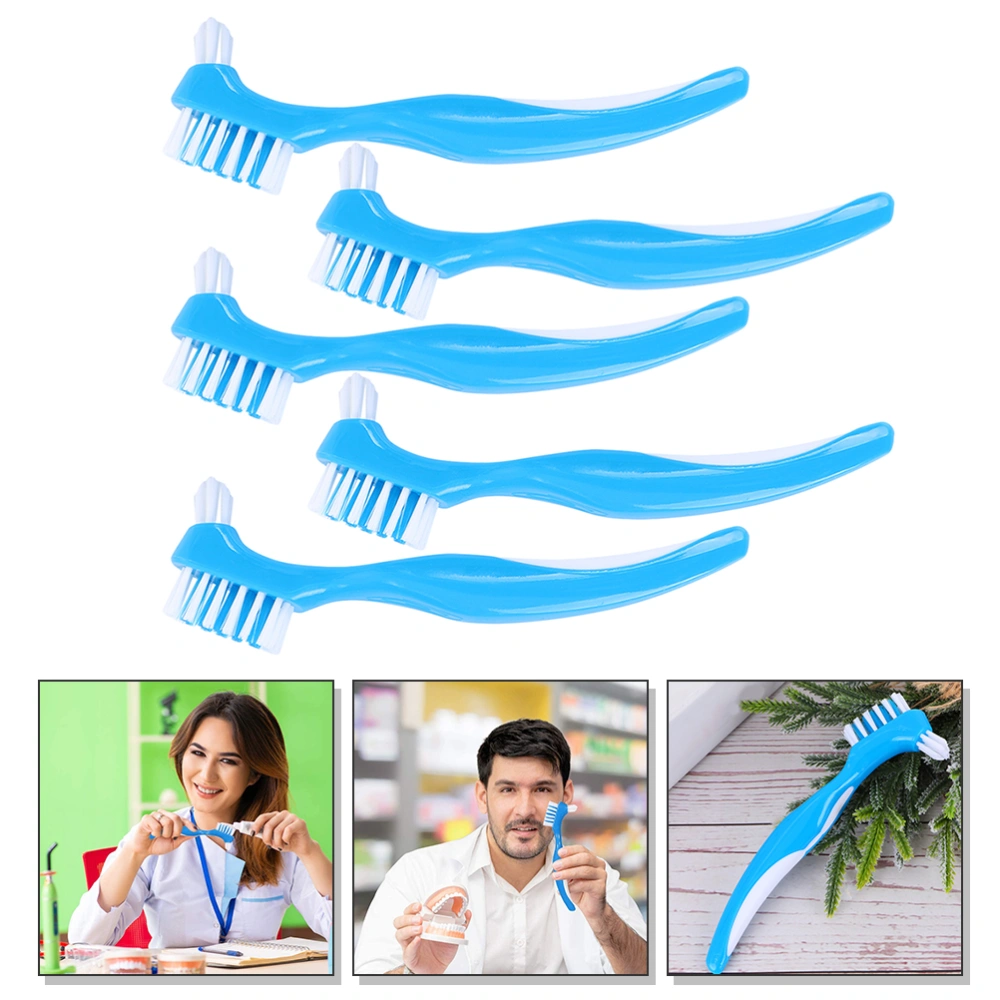 5Pcs Oral Toothbrushes False Tooth Brushes Tooth Cleaning Tools for Home (Blue)