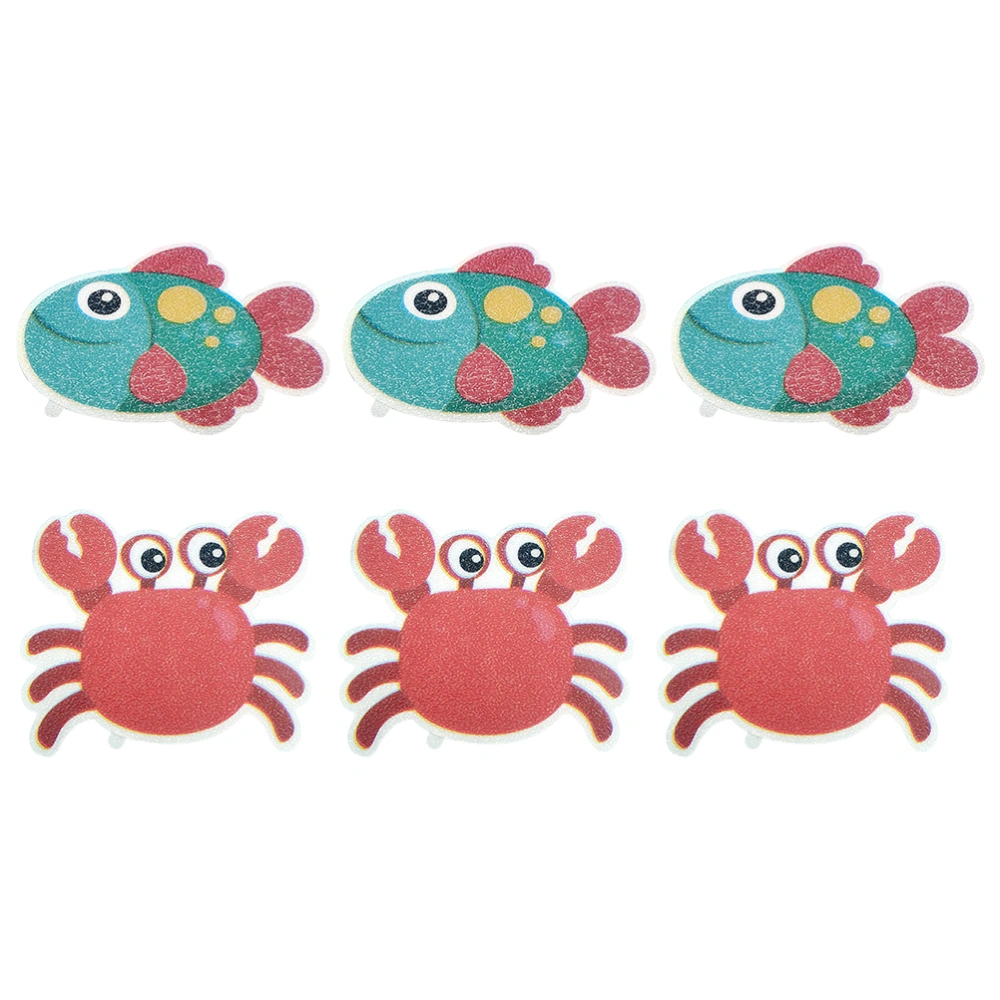 6PCS Nonslip Bathroom Stickers Cartoon Marine Life Frosted Stickers Adhesive Bathtub Decals Tub Pasters (3PCS Fish, 3PCS Crab)