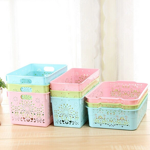 Hollow Thick Plastic Storage Baskets Bins Organizer Size M (Green)