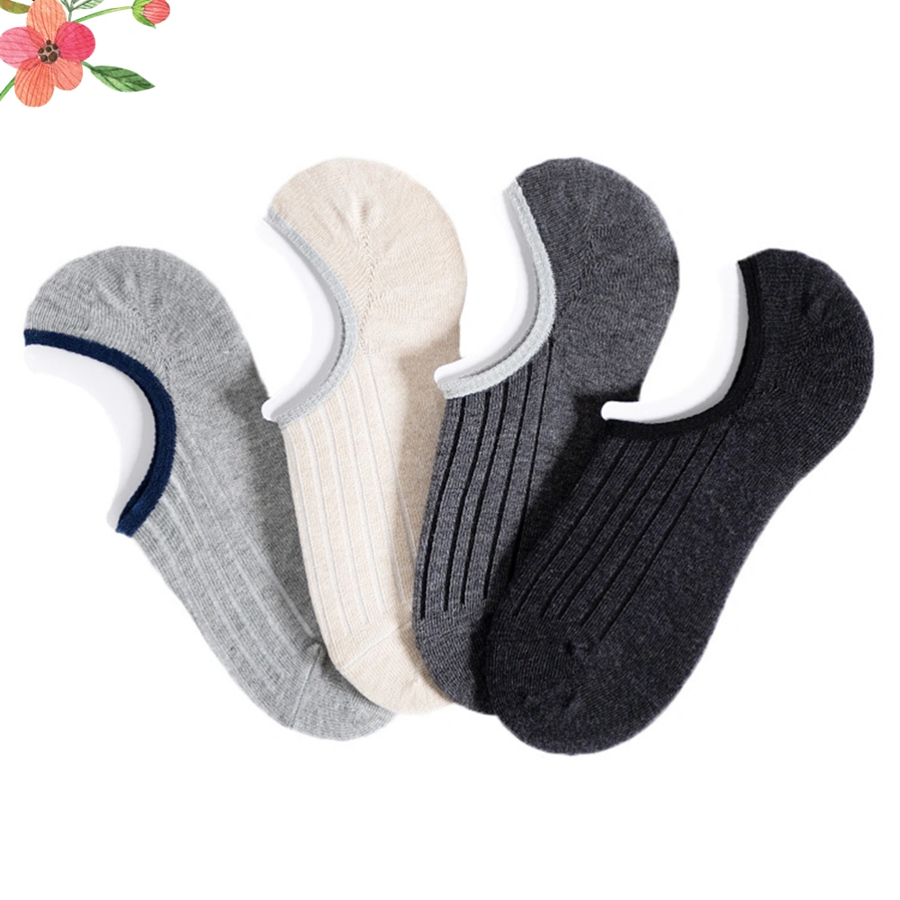 4 Pairs Silica Gel Socks Non-slip Low-cut Socks Summer Mesh Socks Invisible Solid Color Cotton Socks for Men (Light Gray, Beige, Pure Black, Dark Gray Size 42-48)