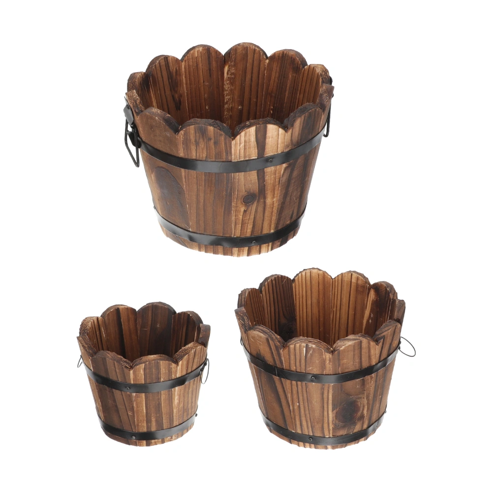 3pcs Multipurpose Flowerpots Durable Wooden Flowerpots Retro Flower Planters