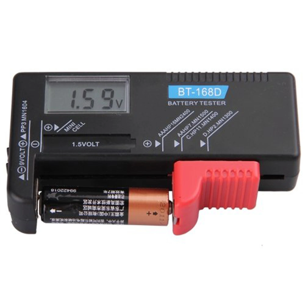 BT-168D Universal Digital LCD 9V 1.5V AA AAA Cell Button Battery Tester Checker (Black)