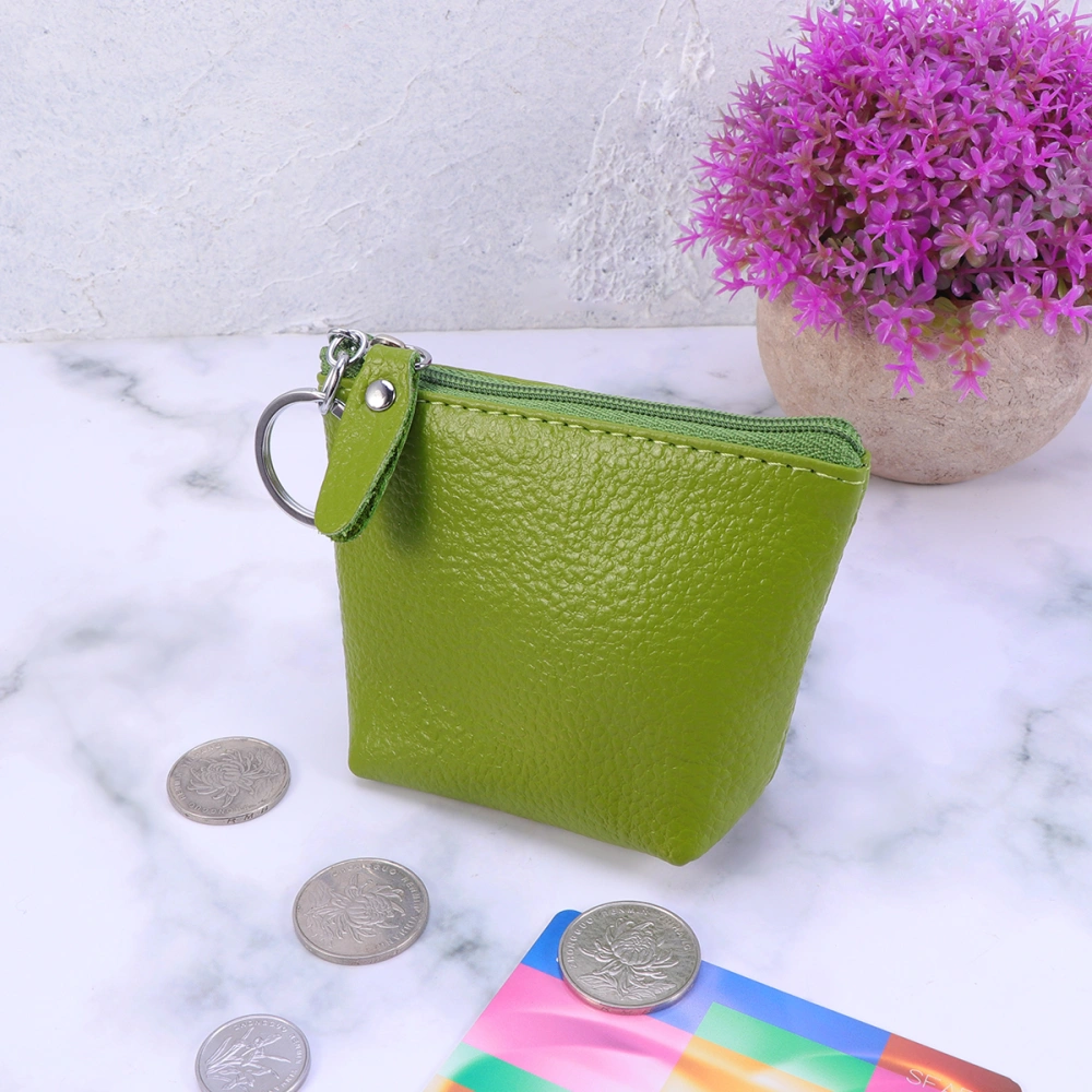 Women Coin Purse Mini Bag Pouch Cowhide Leather Case Coin Purse Zippered Travel Bag Storage Bag (Light Green)