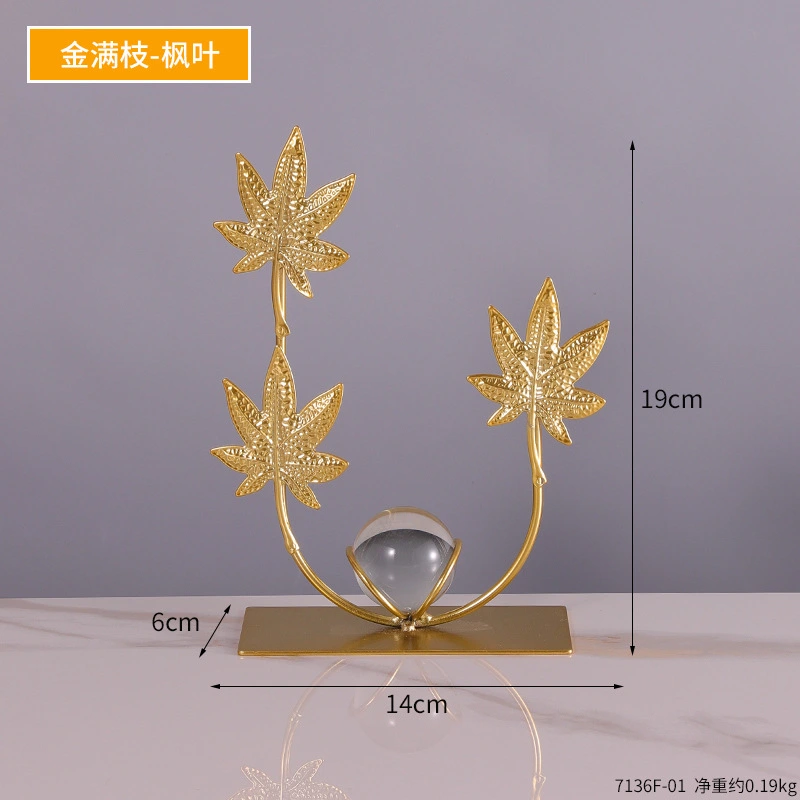 Modern Art Crystal Ball with Maple Leaf Stand Decorative Ornament for Living Room TV Cabinet