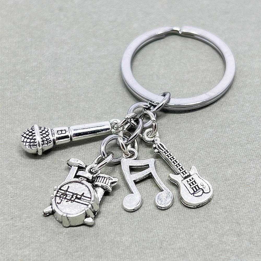 Bass Guitar Keychain Microphone Keychain Music Note Keychain Mini Drum Set Keychain Pendant Keychain