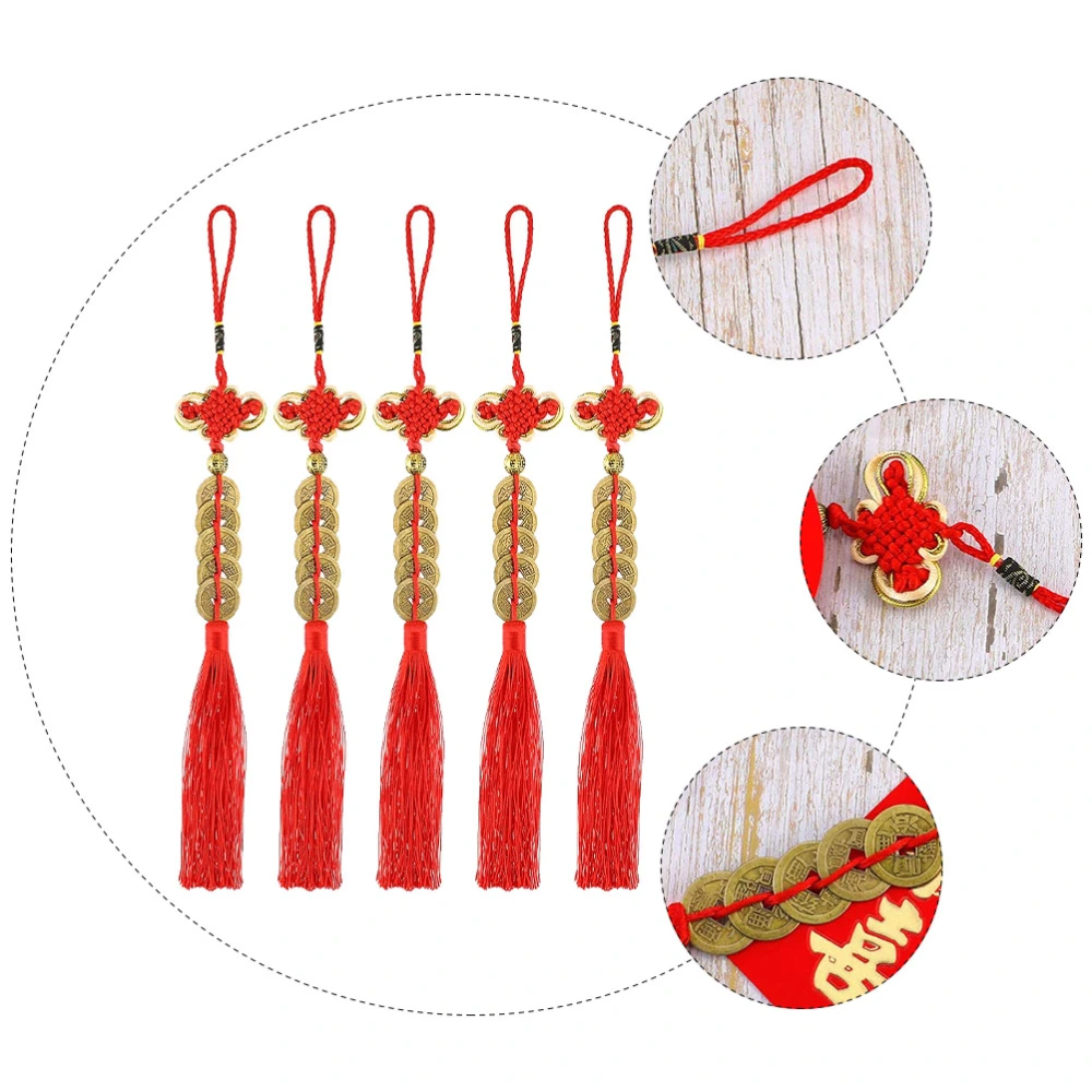 6pcs Chinese Knot The Fortune Tassels Fortune Coins Feng Shui Coins Car Pendants