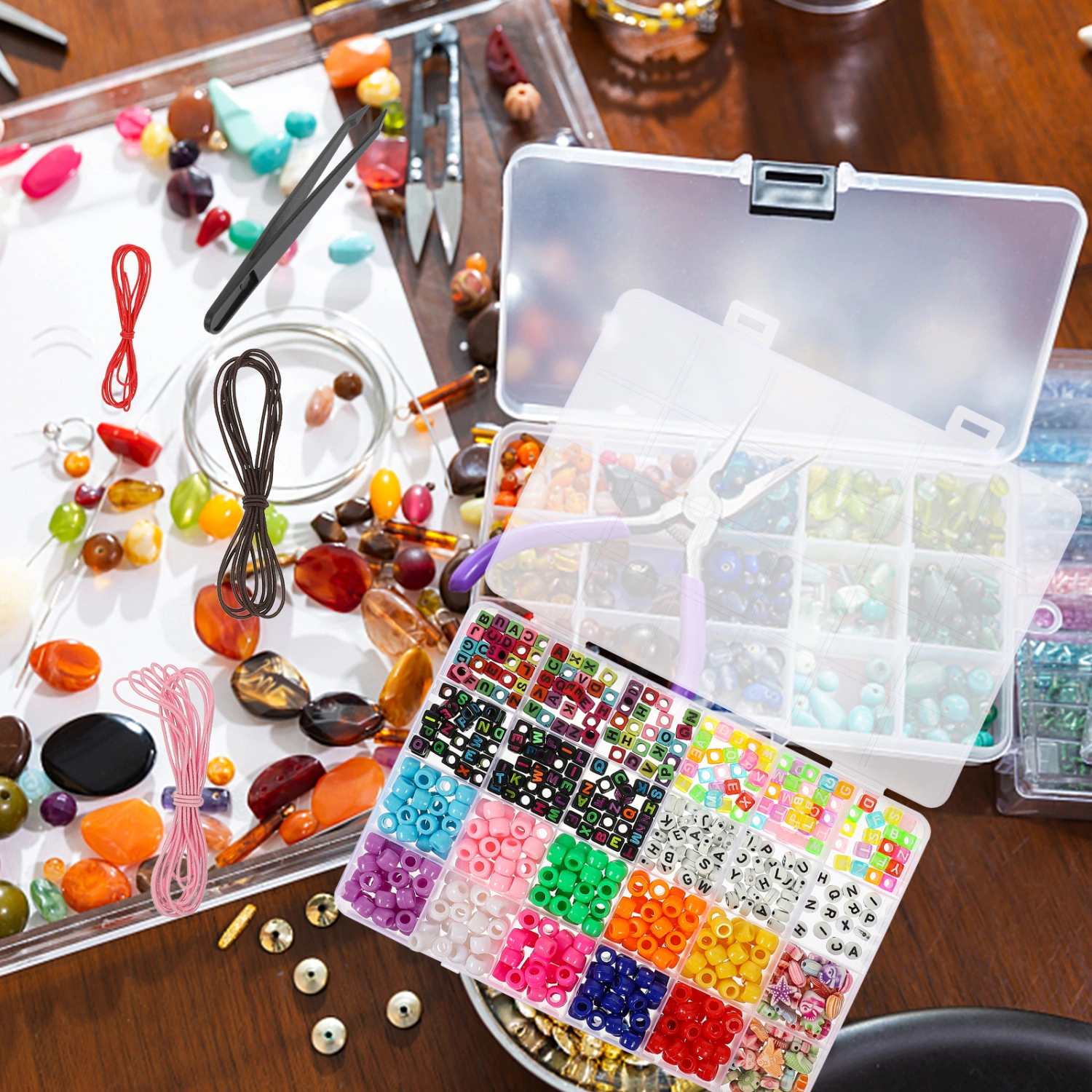 1 Set DIY Letter Beads Bucket Beads Bracelet Making Beads with Elastic Threads