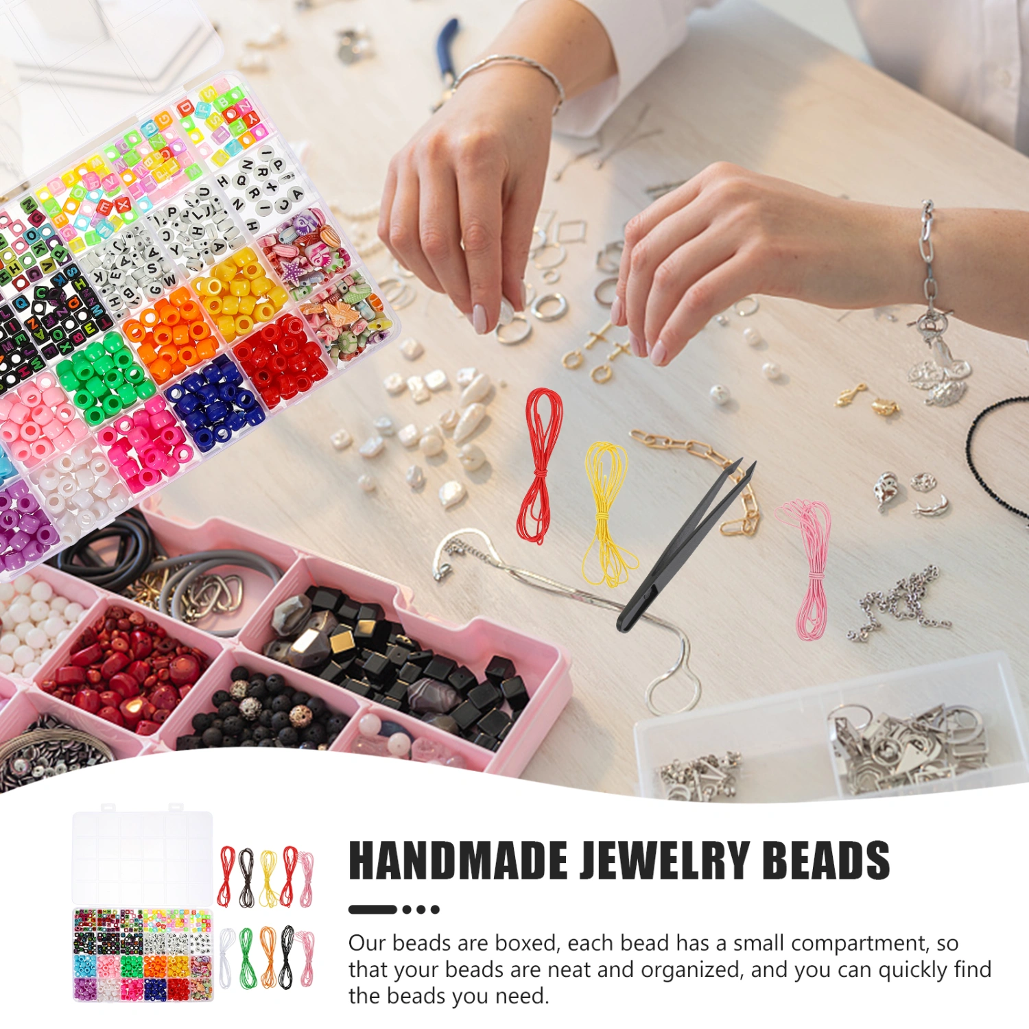 1 Set DIY Letter Beads Bucket Beads Bracelet Making Beads with Elastic Threads