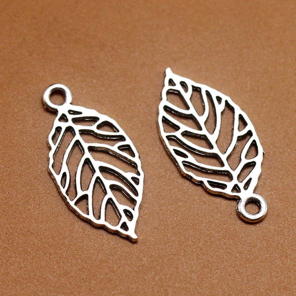 50pcs Alloy Retro Pendants Hollow out Leaf Charms DIY Jewelry Making Accessory for Necklace Crafts (Antique Silver)