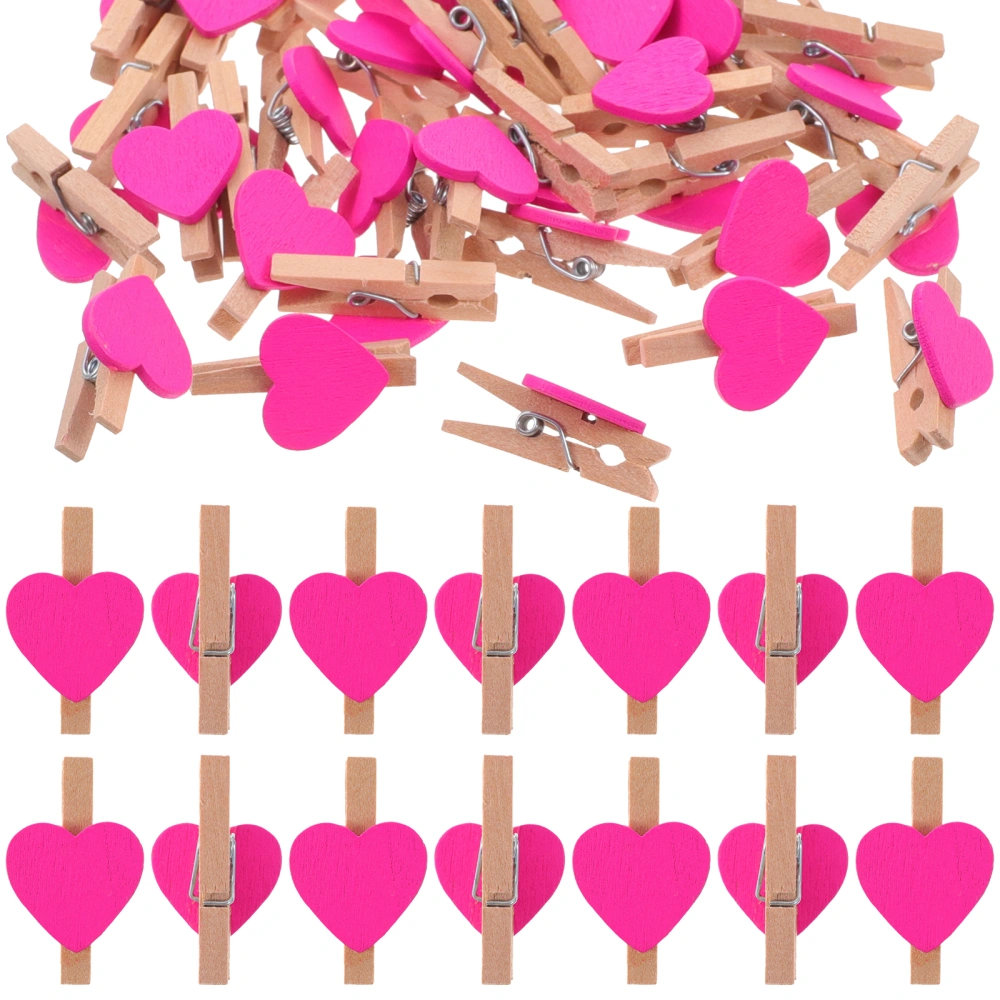 50pcs Love Wood Clips Beautiful Small Fixation Clips for Photo Painting (Rosy)