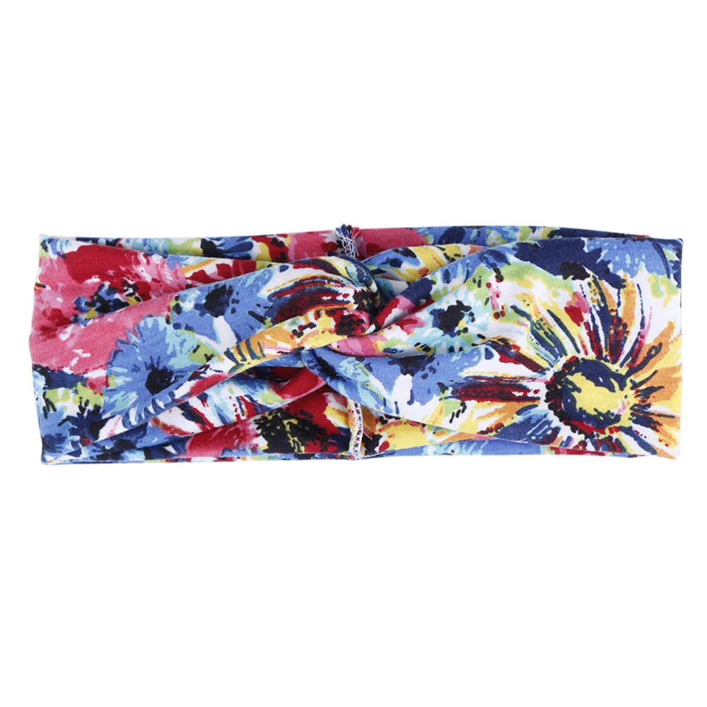 Fashion Bohemia Style Floral Headband Women Flower Turban Knot Head Wrap Elastic Hair Band (Yellow and Blue)