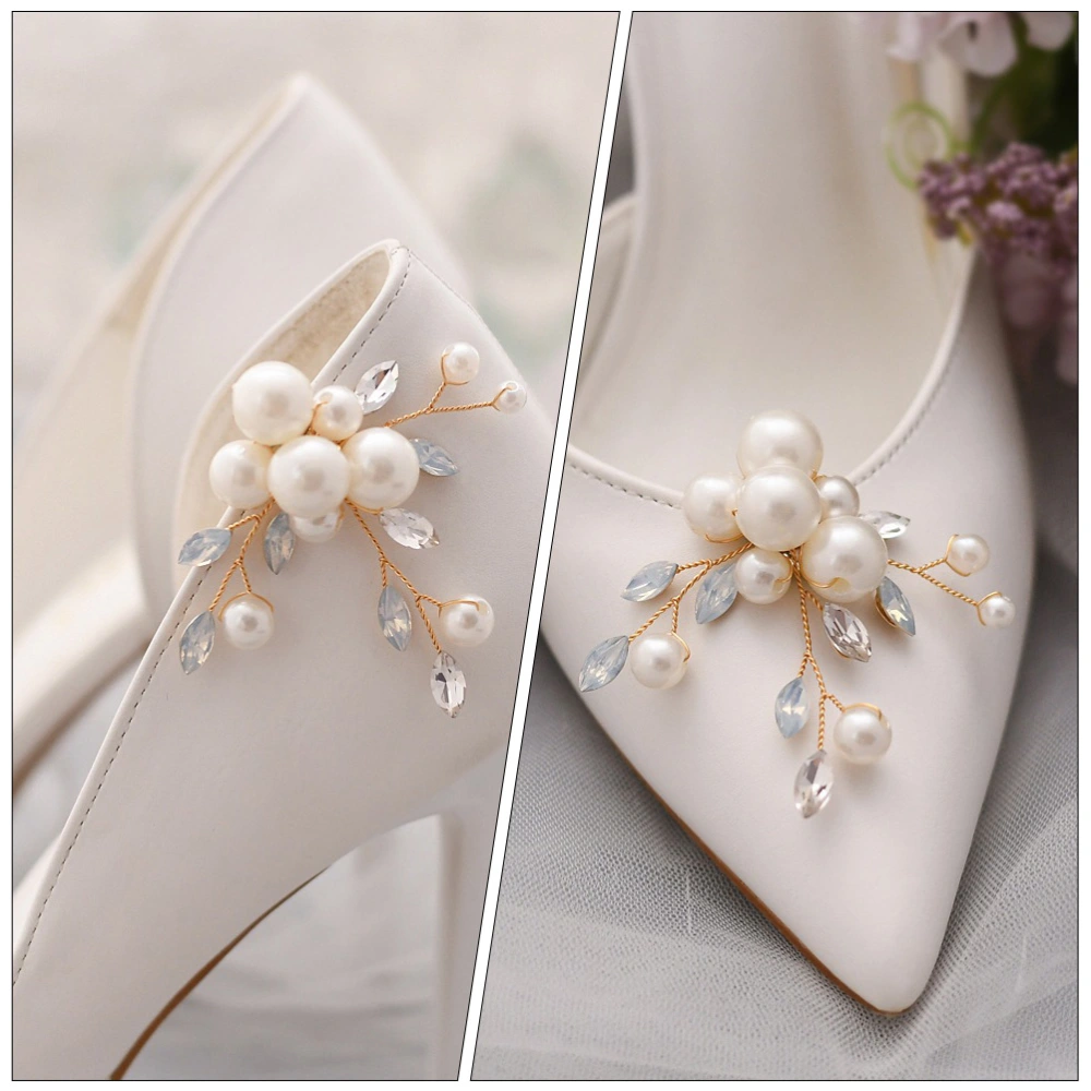 1 Pair Simple Stylish Shoes Buckle Removable Pearl Shoes Flower Chic Shoes Decor