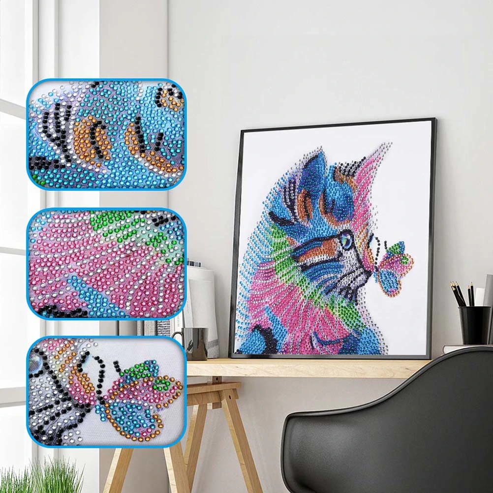 5D Beads Painting Kits Drill Diamond Resin Rhinestone Embroidery Paintings Arts Craft for Home Wall Decor - Colorful Cat and