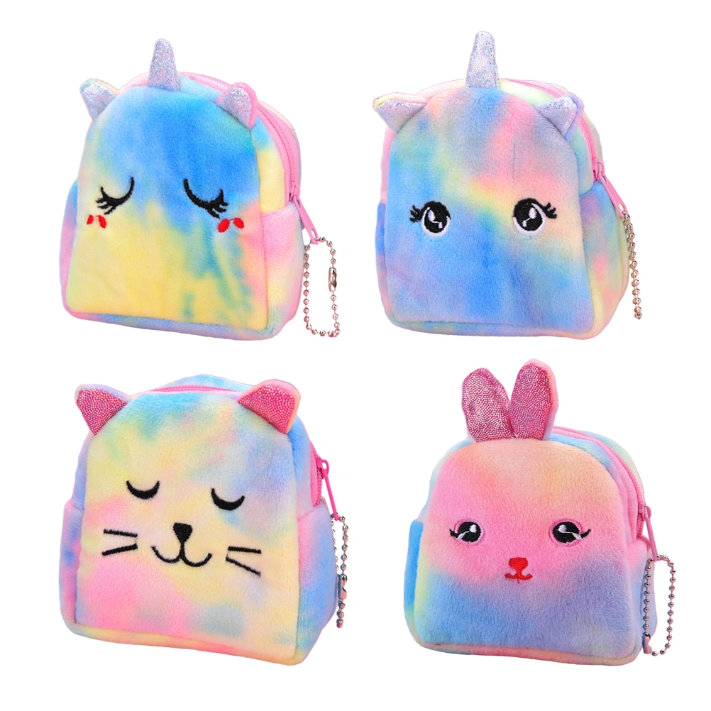 4Pcs Lovely Unicorn Change Storage Bags Plush Coin Purses Mini Animal Bags