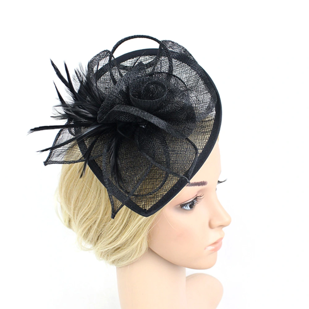 Women Vintage Feather Fascinator Flower Cocktail Tea Party Headwear for Wedding Party Hat (Black)