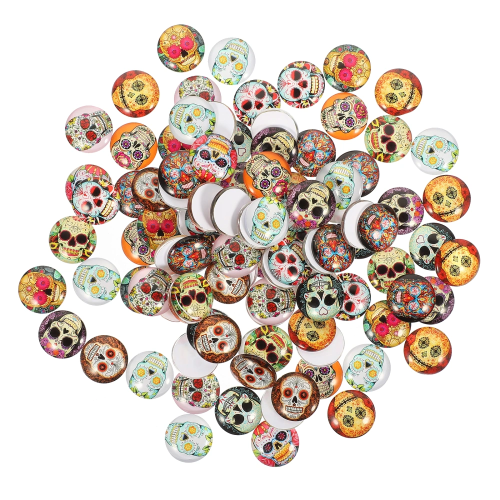 100pcs Round DIY Glass Dome Skull Pattern Gemstone Cabochons DIY Crafts Cabochons