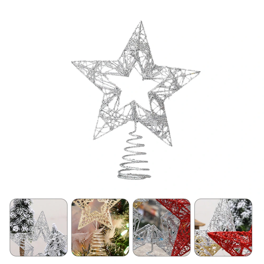 1Pc Christmas Tree Topper Decor Five-pointed Star Decor Prop Hollow Star Silver