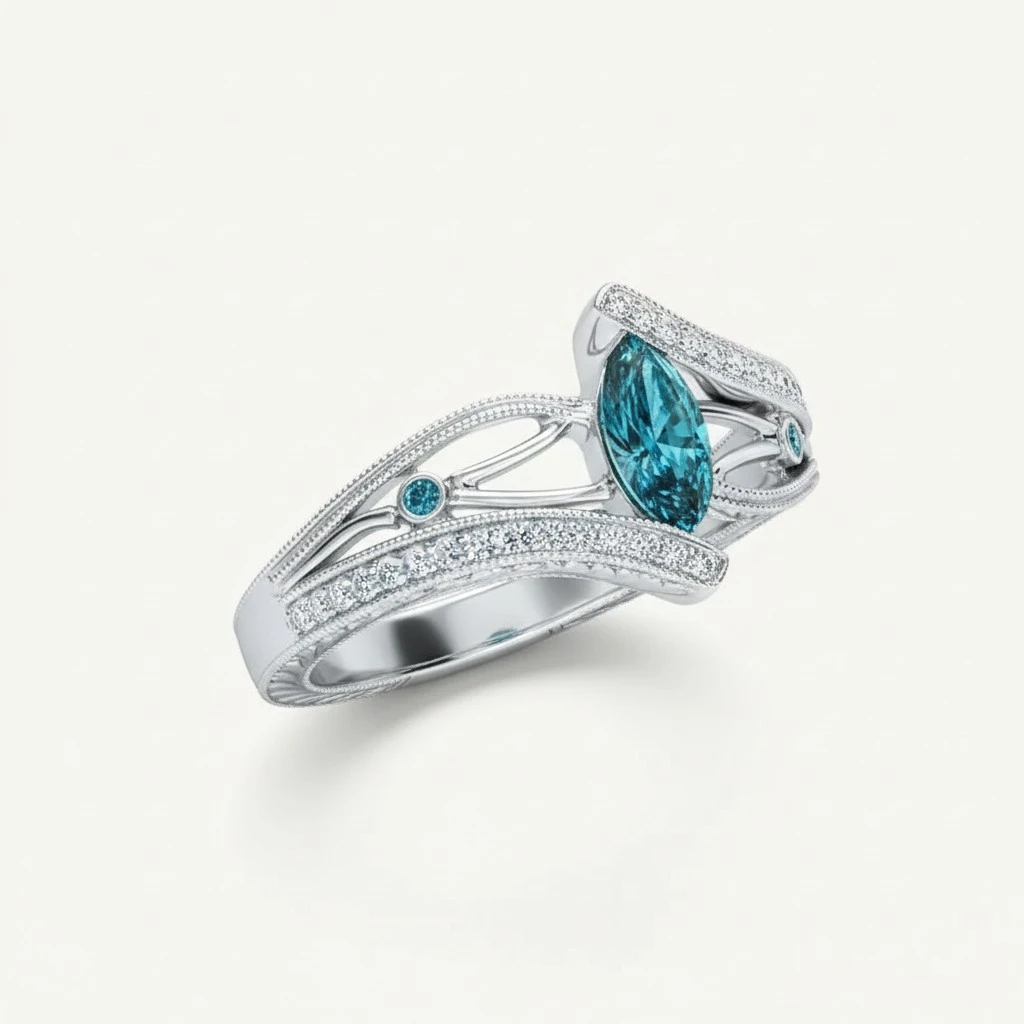 1Pc Fashion Silver Color Ring Delicate Rings for Women Wedding Bride Party Jewelry (Lake Blue, Number 6)