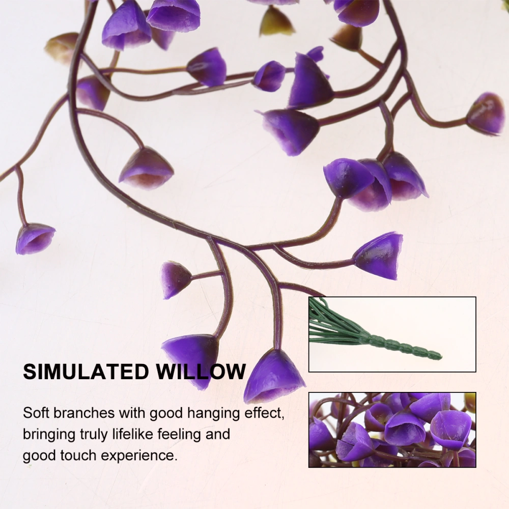 1PC Simulated Hanging Flower Plant Fake Willow Rattan Flowers Decor Artificial Wall Hanging Rattan for Home Wall Decoration (Purple)