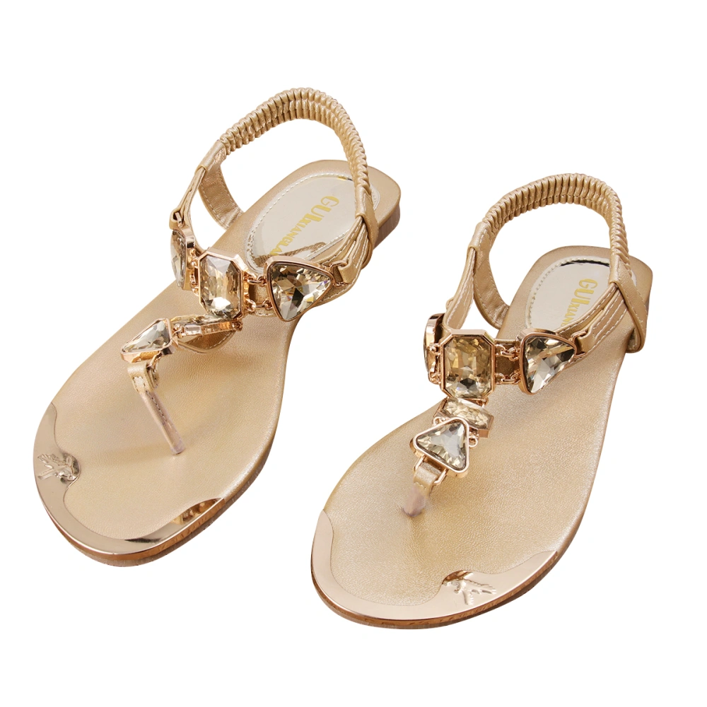 1 Pair of Women Sandal Rhinestone Beach Sandals Summer Shoes Fashion Sandals Footwear Supplies Golden Size 40 25CM, 8US, 5.5UK, 39EU, 9.825Inch