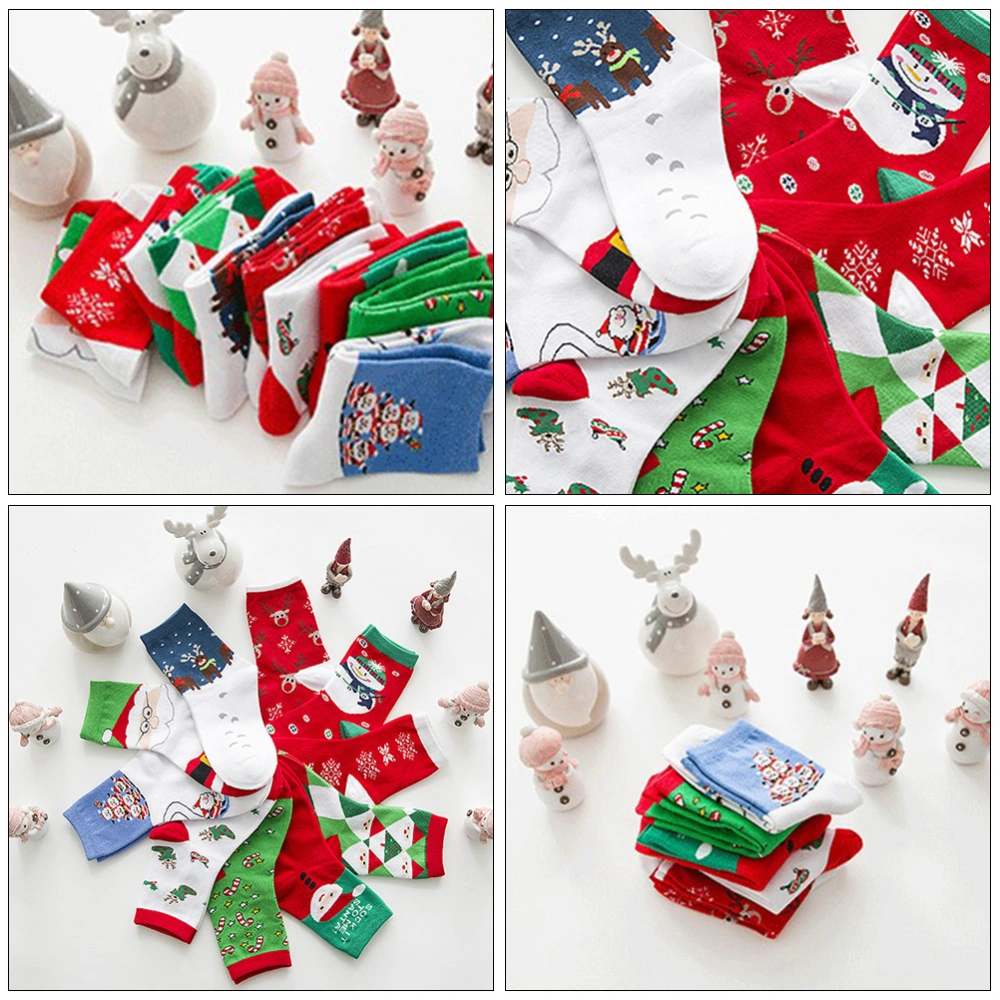 5 Pair Colorful Xmas Cotton Socks Cartoon Christmas Cotton Mid-calf Length Sock