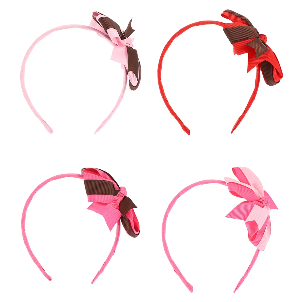 4pcs Bicolor Bowknot Hair Hoops Girls Headband Hair Bands Party Decorations