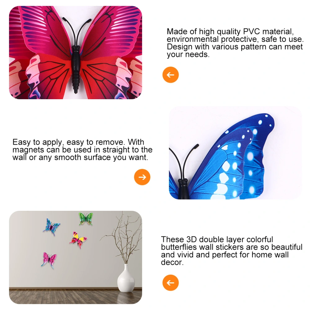 2 Sets Double Layer Wall Stickers 3D Colorful Butterflies Wall Decals Wall Decor