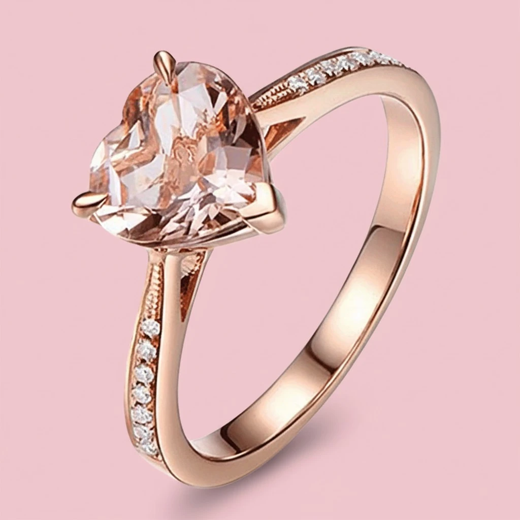 Heart Jewelry Rings Fashion Crystal Engagement Ring Wedding Ring for Women - Size 8 (Rose Gold)