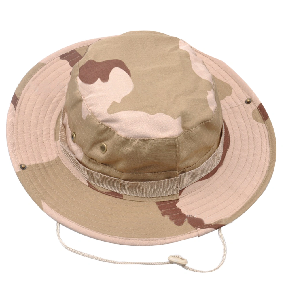 Outdoor Sunshade Fisherman Fishing Hat Sun Bucket Hat with String Wide Brim Hat for Men Women (Hill Camouflage )