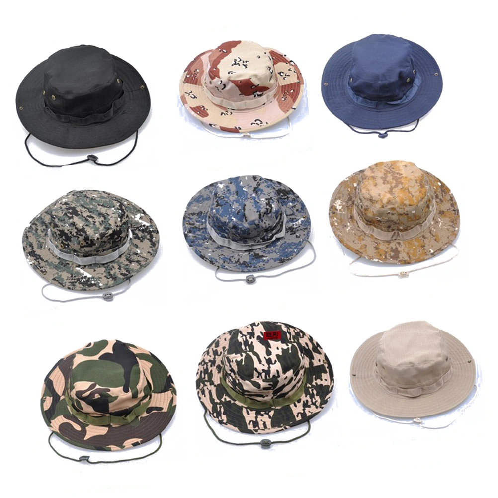Outdoor Sunshade Fisherman Fishing Hat Sun Bucket Hat with String Wide Brim Hat for Men Women (Hill Camouflage )