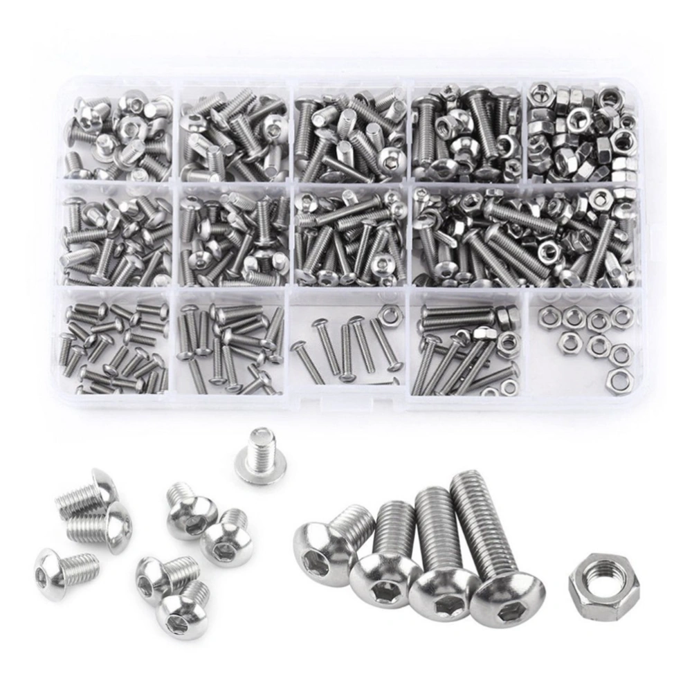 500 PCS/Set Stainless Steel Hex Allen Set Screw Nut Assortment Kit - M5 (Silver)