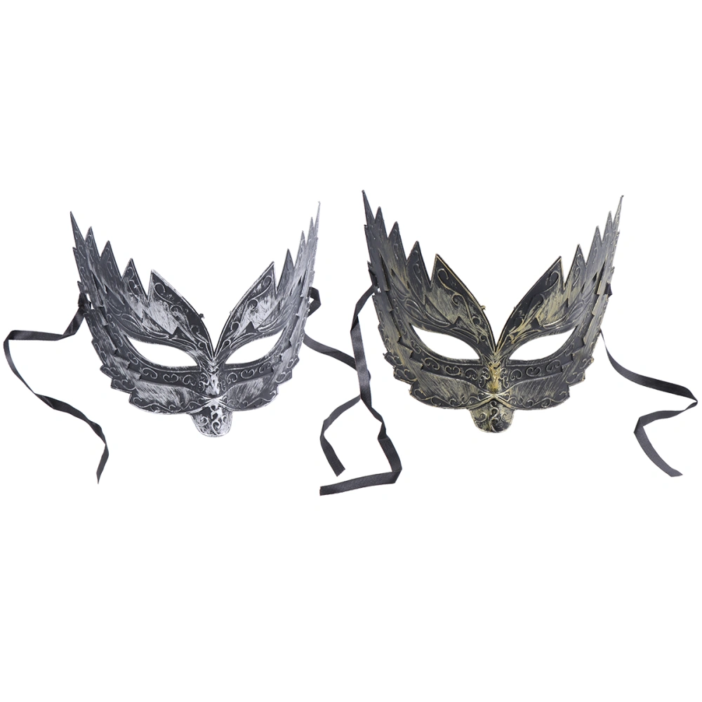 2 Pcs Halloween Retro Mask Horror Half Face Mask Devil Masquerade Mask Cosplay Mask Dance Makeup Prop (Golden+Silver)