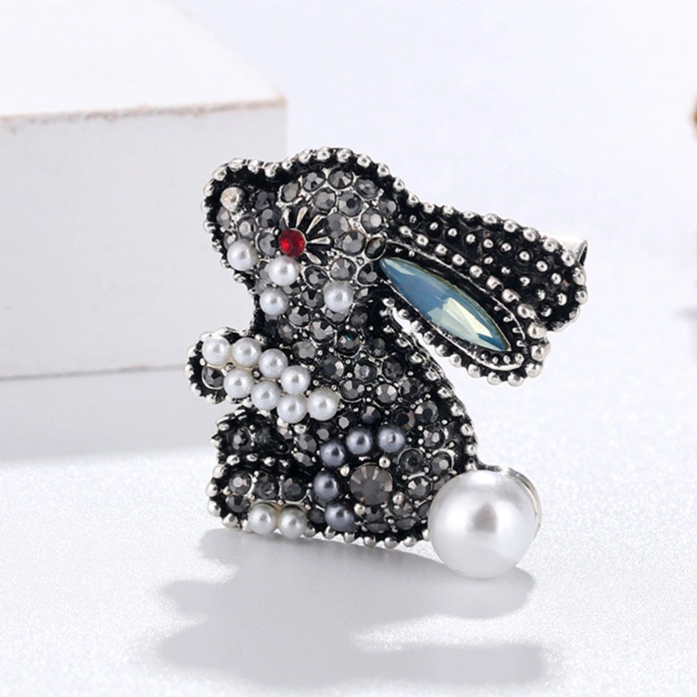 Adorable Rabbit Brooch Creative Pearl Crystal Rabbit Brooch Alloy Brooch Clip Jewelry Clothes Accessory (Style A）