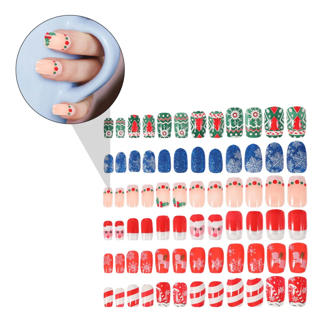 12 boxes/144pcs Christmas Fake Nail Removable Art Manicure Patch False Nails