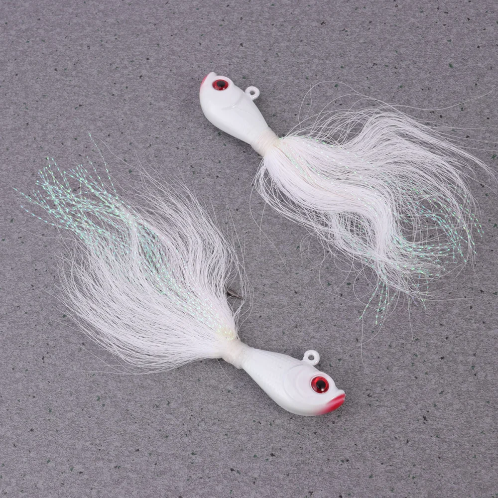 3PCS Sea Fishing Artificial Bait Hooks Deer Hair Lead Hook Fake Luminous Bait Glowing Fishing Lures (White 7g)