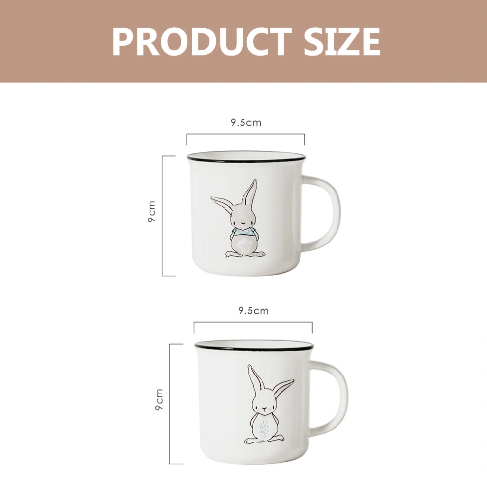 2pcs Rabbit Pattern Ceramic Cups Ceramic Milk Cup Coffee Mug Cartoon Water Cup