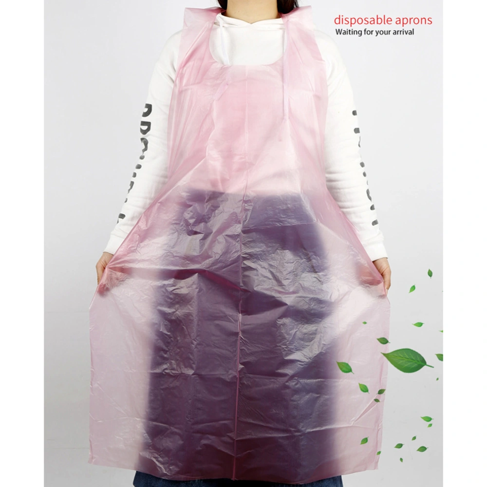 100pcs Disposable PE Thickened Aprons Sleeveless Apron Oil Proof Pinafore for Kitchen Restaurant (Pink)