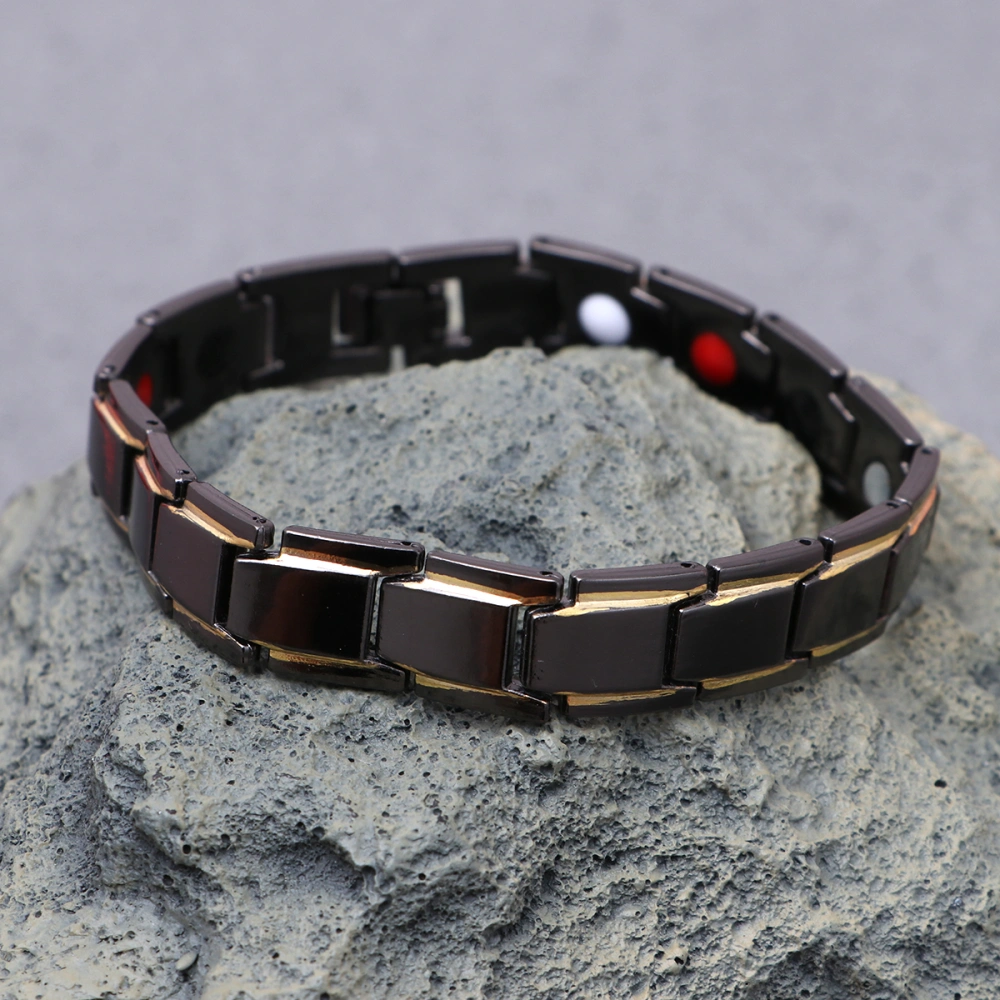 1pc Titanium Steel Magnetic Therapy Bracelet Hand Chain Hand Jewelry for Men Male (Black + Golden)