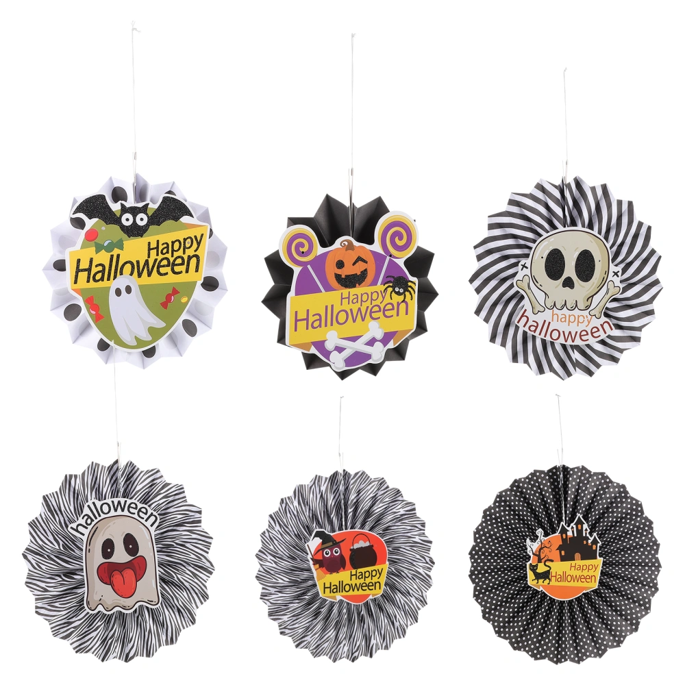 6pcs Halloween Hanging Paper Fans DIY Paper Fan Pendants Festival Decor