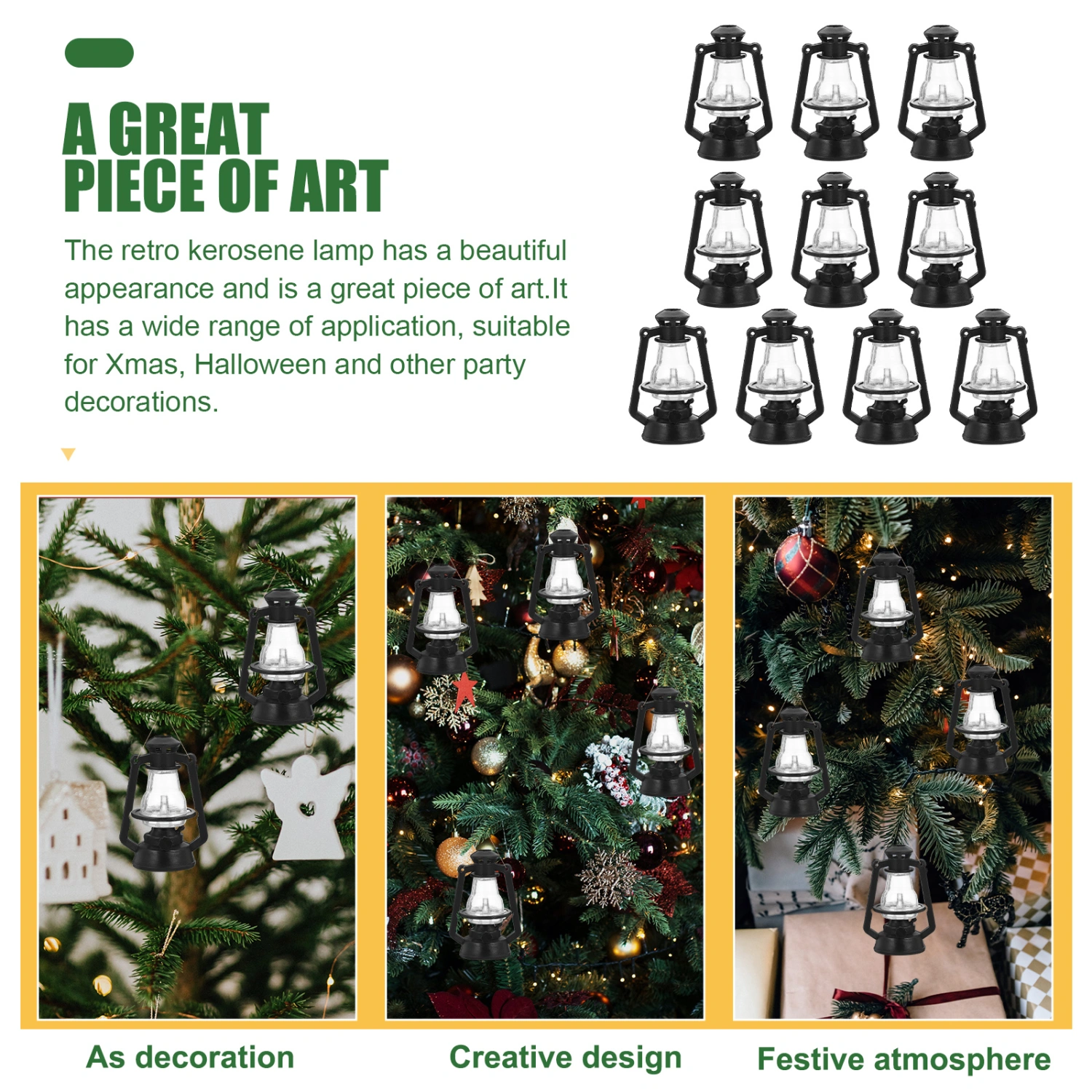 10Pcs Retro Xmas Halloween Kerosene Lamp Shape Decor Vintage Kerosene Light Ornament