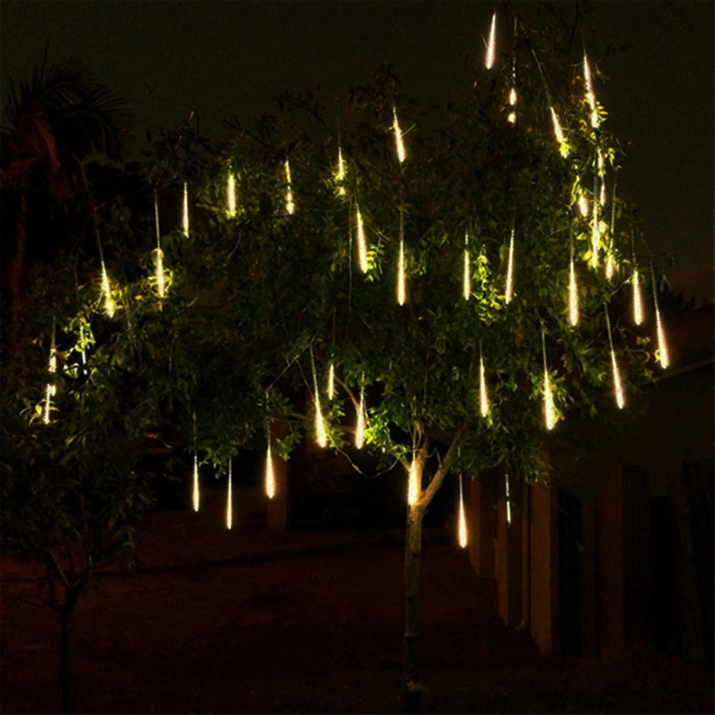 30cm 8 Tubes Meteor Shower Lights Solar Waterproof Xmas Decoration Falling String Lights for Wedding Party Christmas (Multicolor Light)