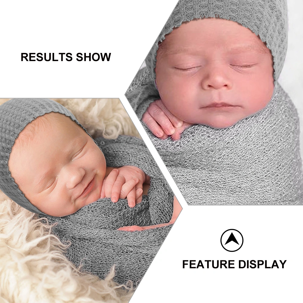 1 Set Elastic Newborn Swaddle Wrap and Hat Baby Photography Blanket Props