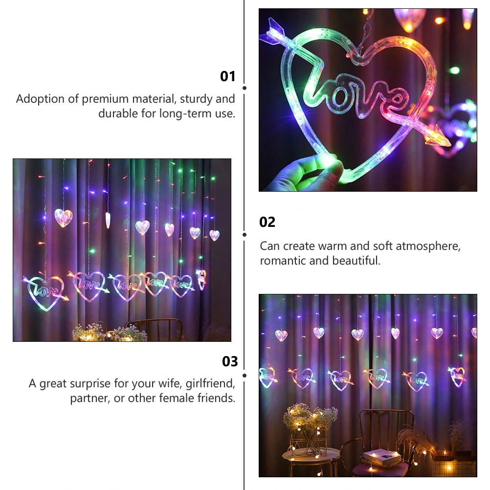 1Pc String Light Love Heart Shape String Light Curtain Light with EU Plug