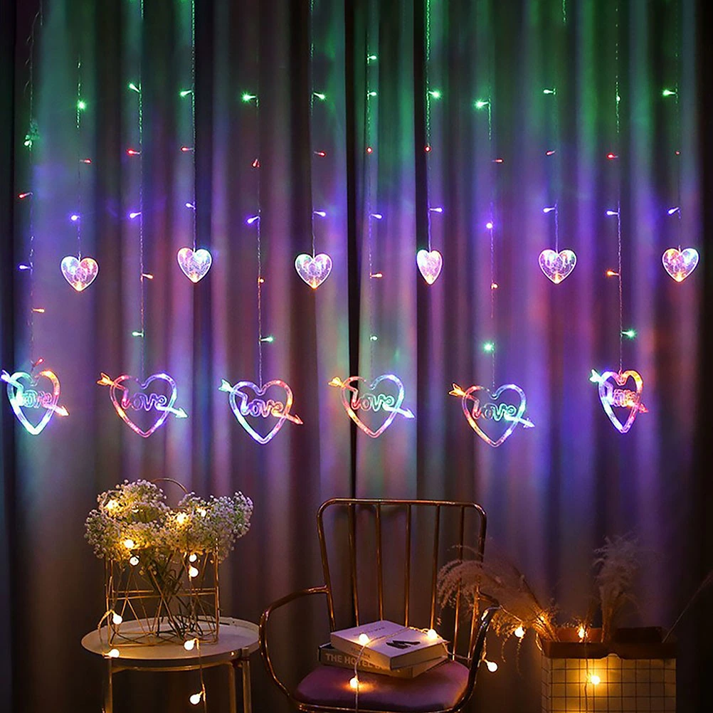 1Pc String Light Love Heart Shape String Light Curtain Light with EU Plug